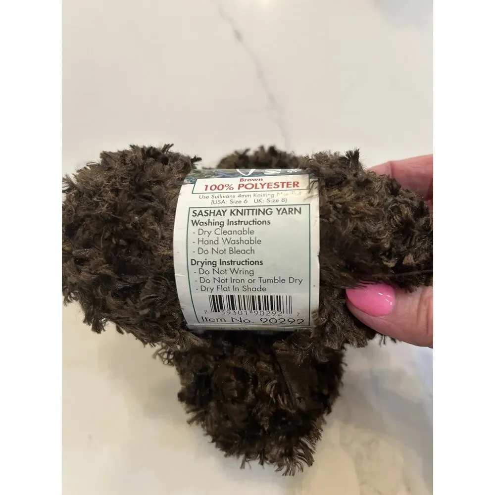 SASHAY Lot of 2 Eyelash Knitting Yarn 59 Yd Skeins Sullivans Fun Fur Brown 90292